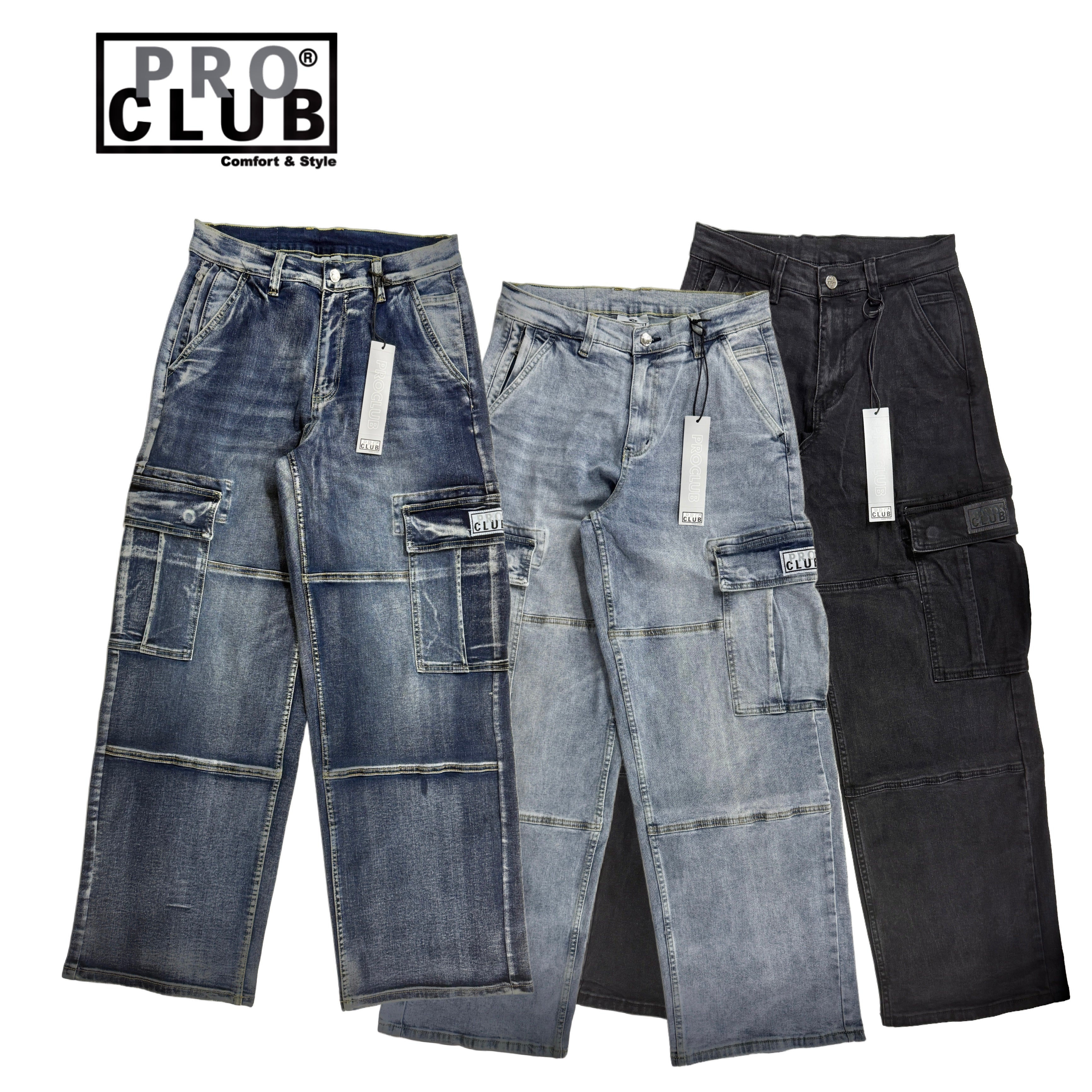 Pro Club Men's Heavyweight Baggy Fit Denim Cargo Pant